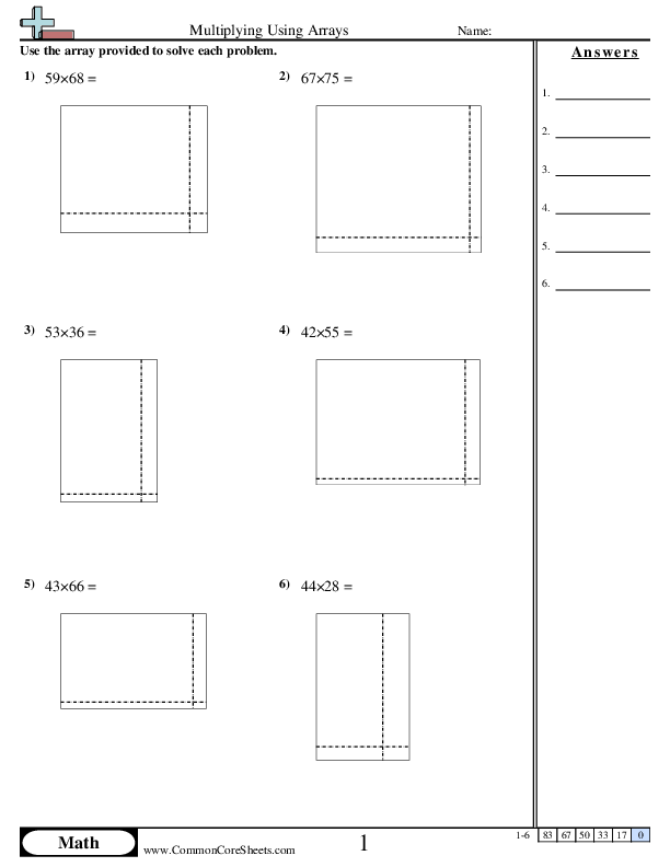 4.nbt.5 Worksheets - Multiplying using Arrays worksheet